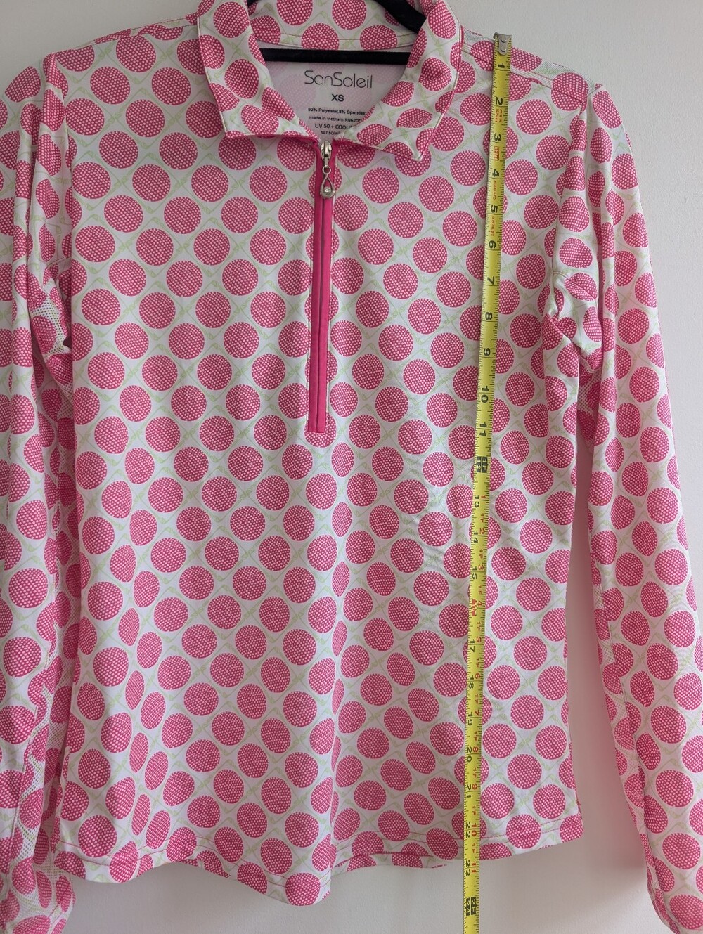 San Soleil 1/4 Zip Pullover Pink Golf Balls UV 50 Cooling Sz XS - Picture 4 of 8